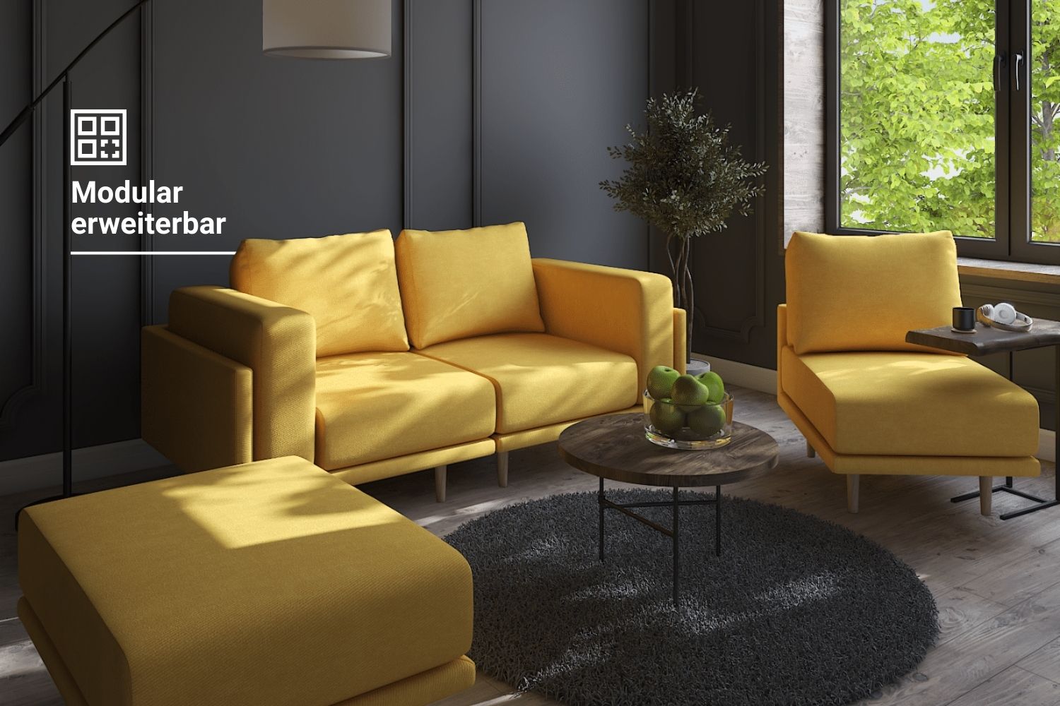 Outlet - Modulares Sofa Donna U mit Schlaffunktion - Stoff Creme Molilla
