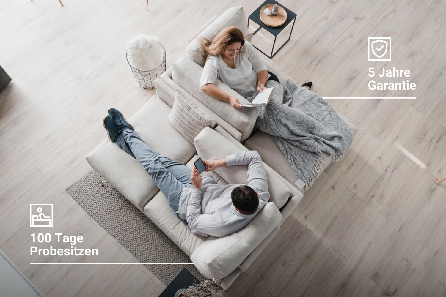 Outlet - Modulares Sofa Donna U mit Schlaffunktion - Stoff Creme Molilla
