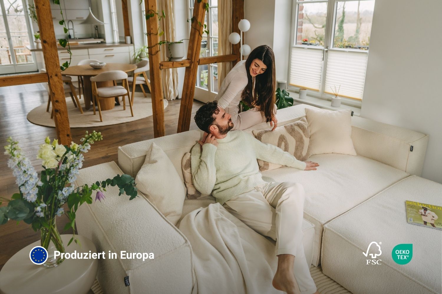 Stoffbezug - Modulares Ecksofa Harvey 4-Sitzer Mini mit Schlaffunktion