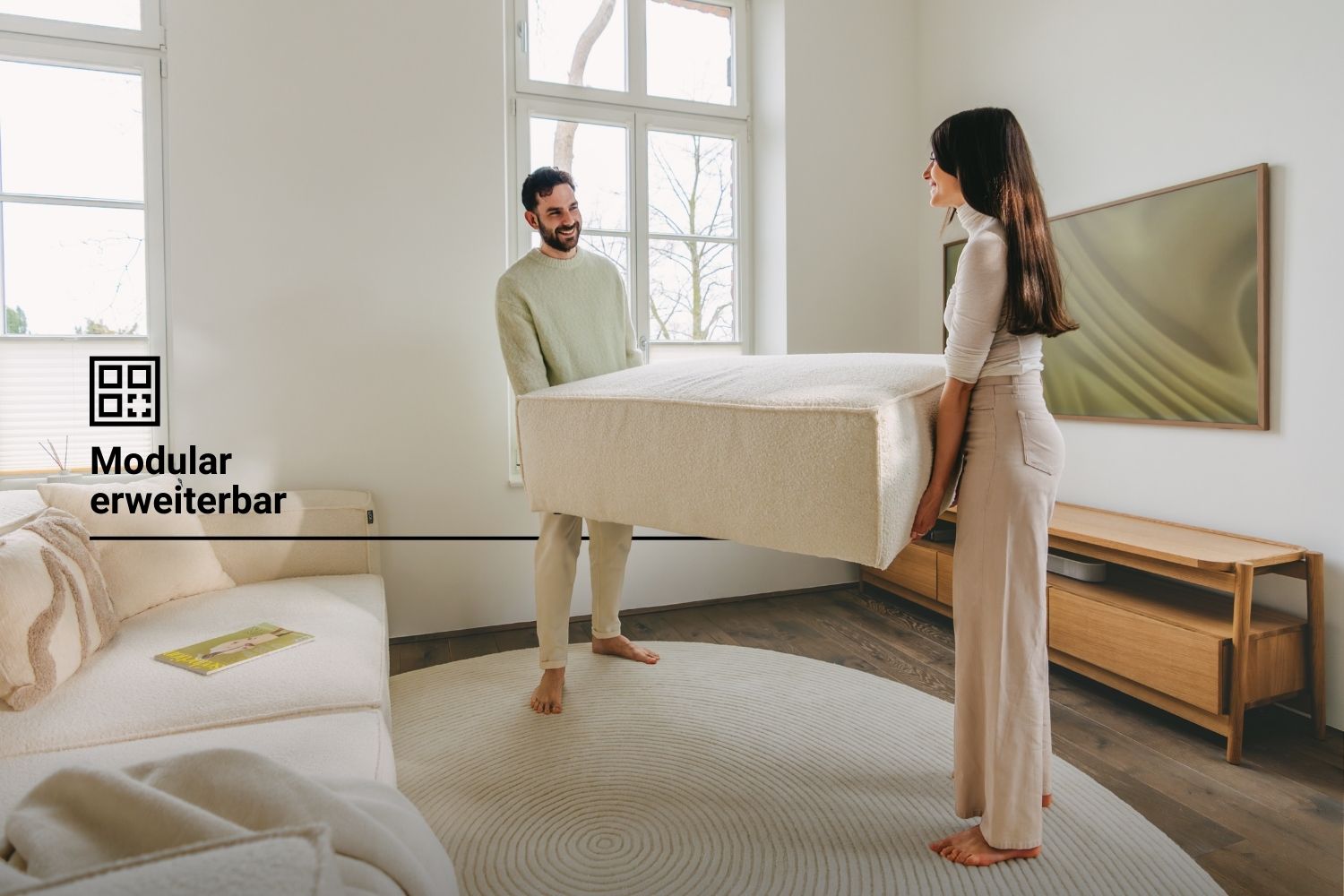 Stoffbezug - Modulares Ecksofa Harvey 4-Sitzer Mini mit Schlaffunktion