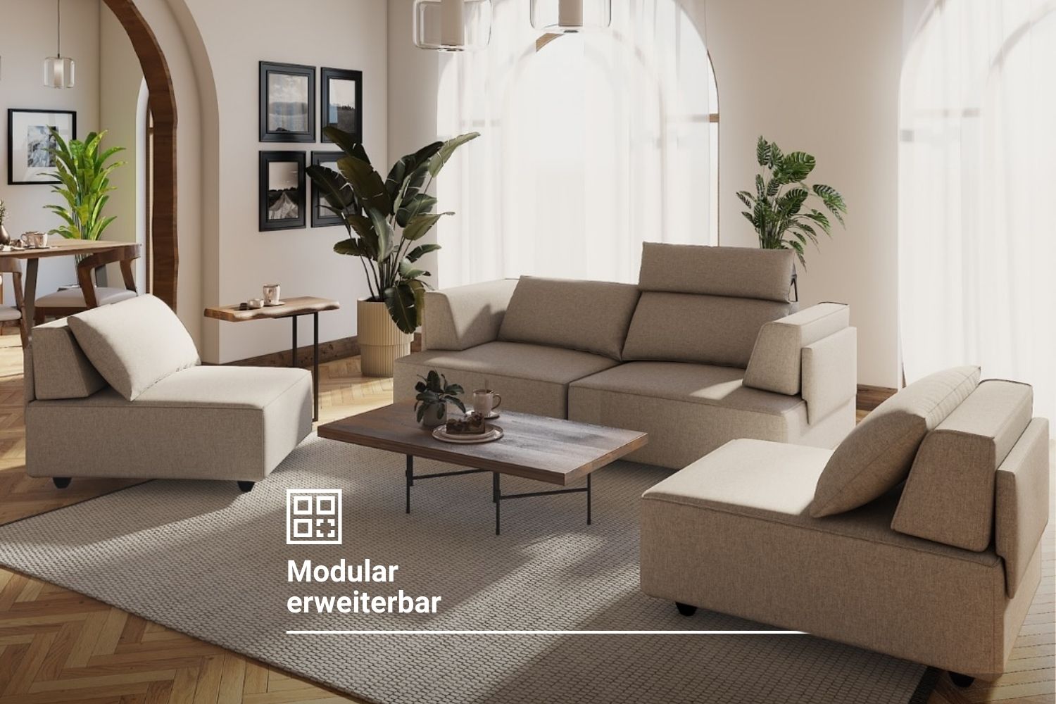 Modulares Sofa Louis 5-Sitzer mit Schlaffunktion - Stoff Nova