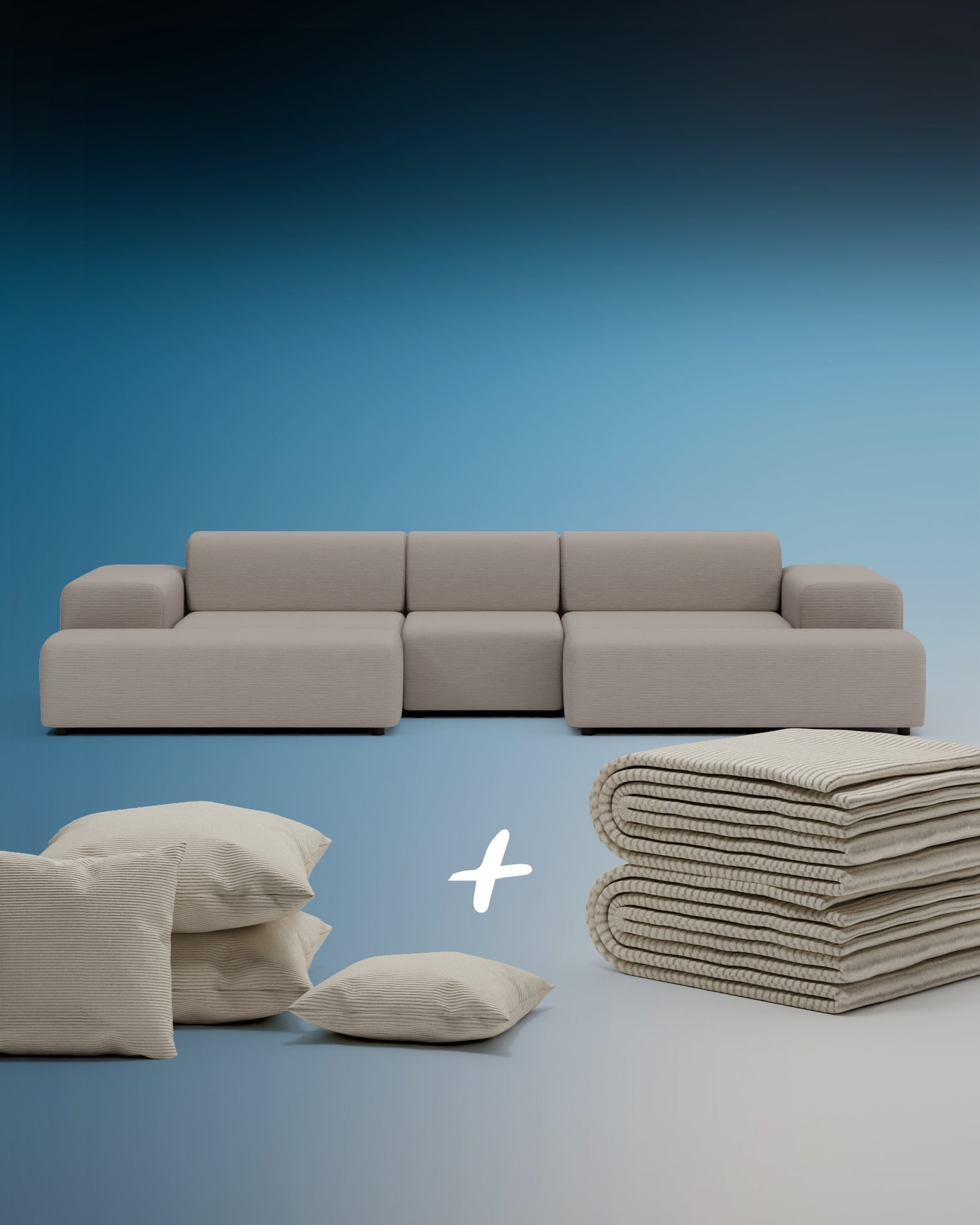 Modulares Sofa Nina U-Form / Wohnlandschaft mit Schlaffunktion 3 in 1 Set